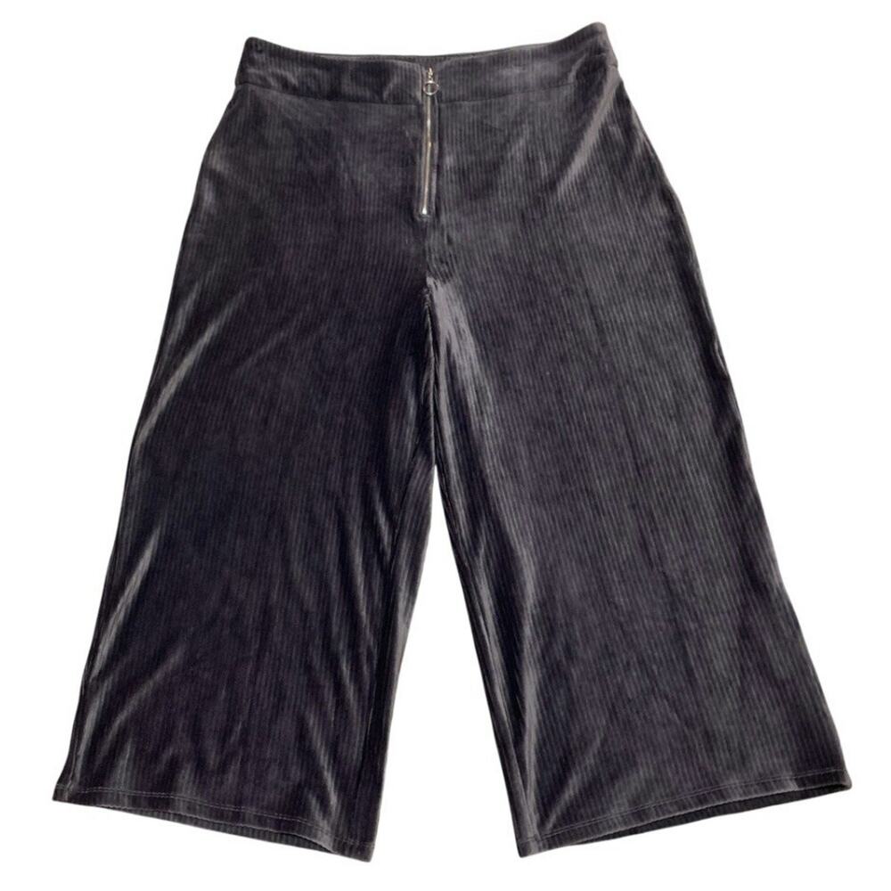 Candies Wide Leg Capri Culotte Pants Gray Velvet Size XXL Stretch High Rise